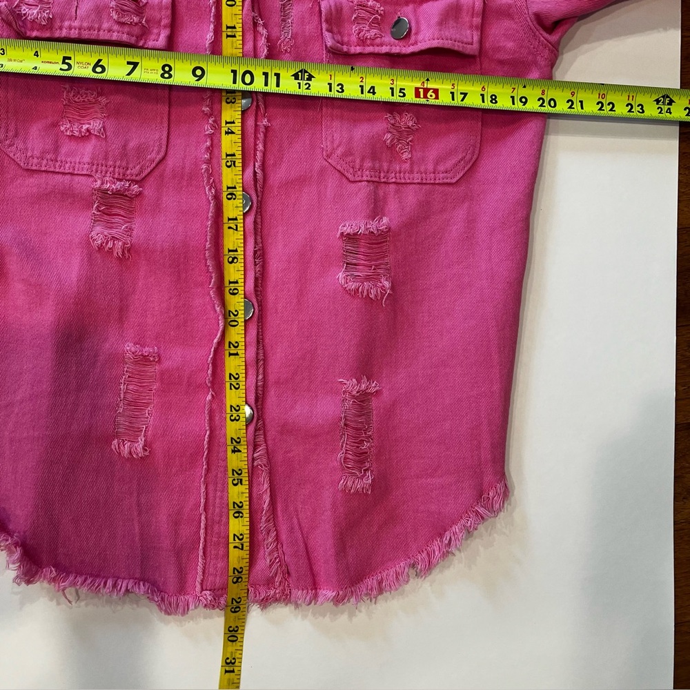Denim Pink Women's Ripped
Distressed Jacket Drop Shoulder Small Oversized NWOT - Picture 9 of 9